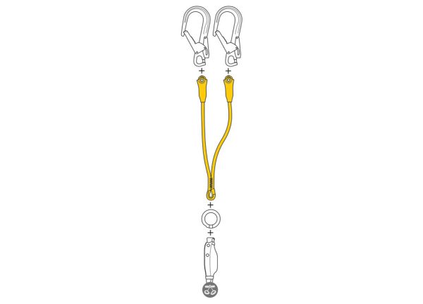 Dây treo đôi Petzl JANE-Y có thể nối với bộ chống sốc ABSORBICA đề làm dây an toàn chống rơi hoàn chỉnh